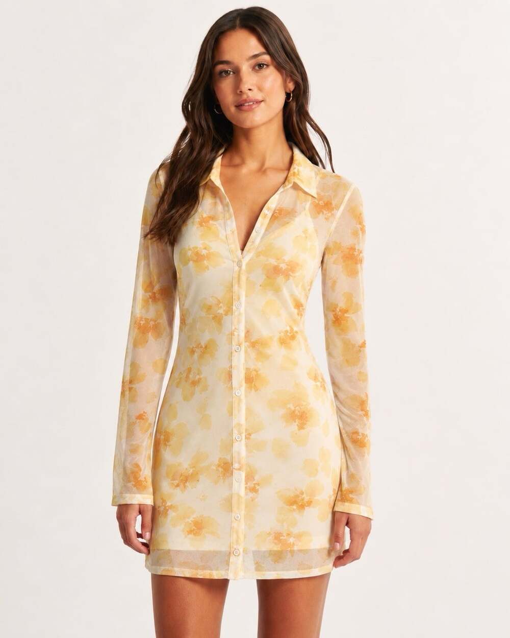 NWT Abercrombie & Fitch Women S Butter Yellow Sheer Shirt Dress with Slip Y2K